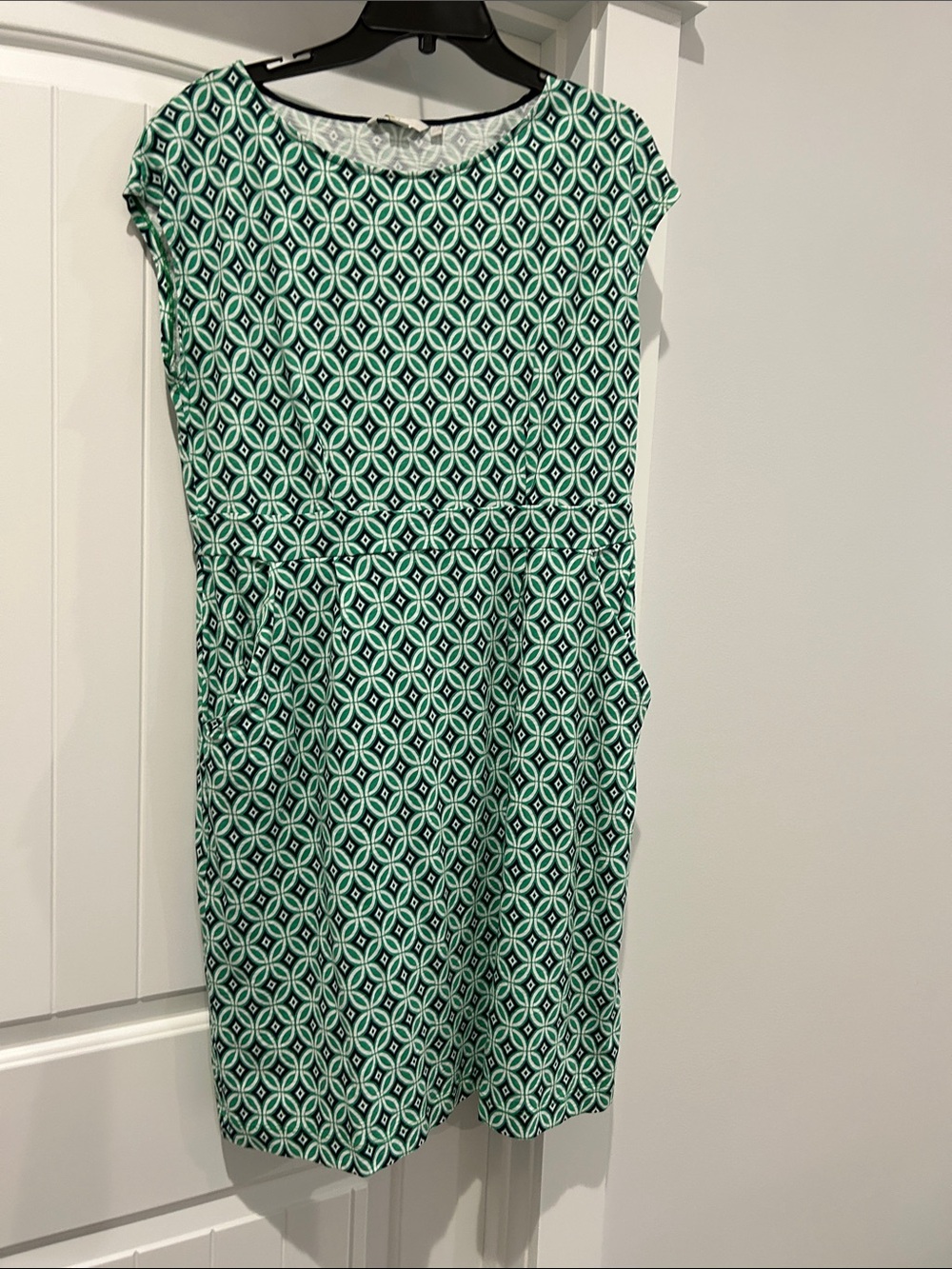 Boden Green Geometric Print Cap Sleeve Midi Dress
